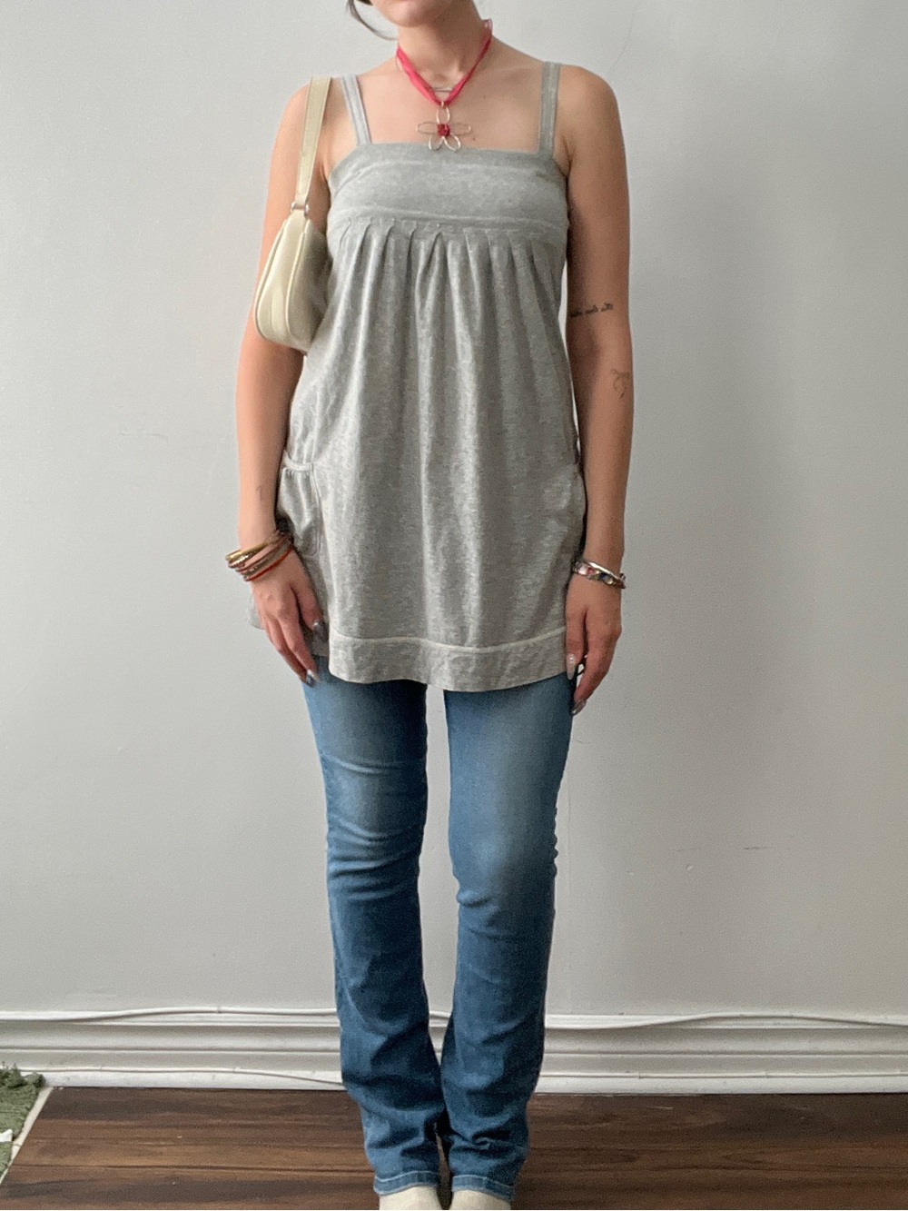 Vintage Y2K Small Abercrombie & Fitch Light Grey Babydoll Mini Dress/Top